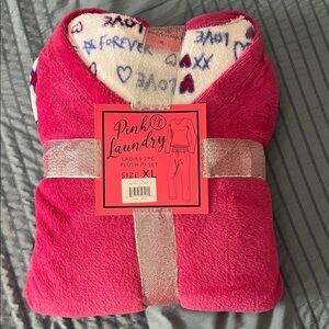Pink Laundry Plush Ladies 2pc PJ Set - Bright Pink with Printed Lining size XL